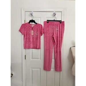 Juicy Couture Pink Velour Cherry Rhinestone Bling Pajama Set NWT Size Large